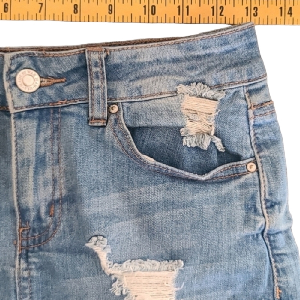 WAX JEAN Distressed Cut Off Jean Skirt S M Ripped Destroyed Denim Raw Hem Frayed - Picture 11 of 15